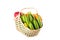 Fruits basket assorted wicker on white background fruit health food isolated