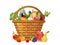 Fruits in basket. healthy natural eco products vegetables and fruits. Vector cartoon template