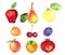 Fruits and berries collection, apple, pear, plum, apricot, cherry, peach, pomegranate, persimmon, quince