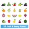 Fruits And Berries Colorful Flat Style Icons Set