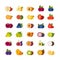 Fruits and berries icons set. Flat style, vector illustration.