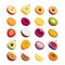 Fruits and berries icons set. Flat style, vector illustration.