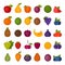 Fruits and berries icons set. Flat style, vector illustration.