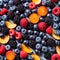 Fruits and berries raspberries, blackberries, blueberries, post banner background