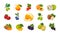 Fruits and berries, set of colored icons. Food concept. Vector illustration