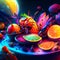 Fruits and berries in a surreal style. 3D illustration. Generative AI