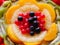 Fruits cake pie closeup topview