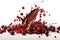 Fruits fall into the chocolate causing splash. Illustration of delicious milk chocolate desser