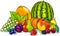 Fruits group cartoon illustration