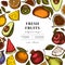 Fruits hand drawn illustration design. Background with retro pears, kiwi etc.