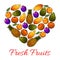 Fruits heart shape. Vector fresh fruits icons