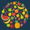 Fruits icons set in flat style