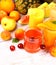 Fruits juice with cherry, apricot and orange