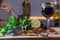 Fruits and kitchen herbs still life in the kitchen