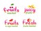 Fruits market lettering set. Organic foods typography stickers. Fresh harvest isolated vector illustrations in flat