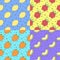 Fruits outline seamless vector pattern set (lemon, strawberry, persimmon, melon). Minimalistic design. Part three.