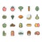 Fruits related icon and symbol set in color outline design