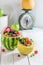 Fruits salad in watermelon and melon in summer