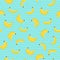 Fruits seamless pattern. Banana baclground on blue background. Vector illustration