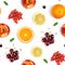 Fruits seamless pattern. Food background. Top view