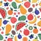 Fruits seamless pattern. Hand drawn doodle fruits, wrapping paper, vegan fabric or vegetarian meal menu, watermelon