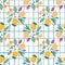 Fruits seamless pattern on stripe background. Funny sweet garden fruits on white background