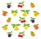 Fruits set background. Apple, peach and lemon mandarin pear. Cherry and plum. Vector illustration. Multicolored with