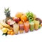 Fruits smoothies, summer cool drinks top view macro