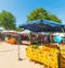 Fruits and souvenirs stands in Sainte Anne