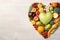 fruits and vegetable, healthy food ingredients in heart shape by generative AI.
