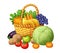 Fruits and vegetables in the basket. Cartoon vector illustration