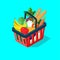 Fruits and vegetables basket, colorful illustration