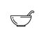 Fruits or vegetables bowl with spoon icon. Kitchen appliances for cooking Illustration. Simple thin line style symbol