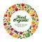 Fruits and Vegetables in a circle. Organic Food banner