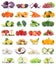 Fruits and vegetables collection isolated apple cabbage orange grapes banana colors fresh fruit