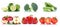 Fruits and vegetables collection isolated apple tomatoes colors