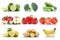 Fruits and vegetables collection isolated apple tomatoes lemon b