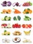 Fruits and vegetables collection isolated apple tomatoes orange garlic banana colors fresh fruit