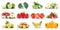 Fruits and vegetables collection isolated apple tomatoes strawberries banana colors fresh fruit