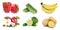 Fruits and vegetables collection isolated apples bananas bell pe