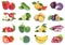 Fruits and vegetables collection isolated apples tomatoes cabbage colors fresh fruit