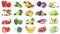 Fruits and vegetables collection isolated apples tomatoes lettuce colors fresh fruit