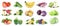 Fruits and vegetables collection isolated apples tomatoes strawberries banana colors fresh fruit
