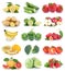 Fruits and vegetables collection isolated apples tomatoes strawberries colors fruit