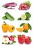 Fruits and vegetables collection isolated colors fresh fruit