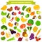 Fruits and vegetables color icons set for web and mobile design