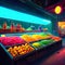 Fruits and vegetables on the counter of the store, blurred background AI Generated