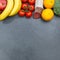 Fruits and vegetables food collection square slate copyspace fro