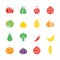 Fruits and vegetables fresh icons set flat design