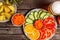 Fruits And Vegetables On An Old Rustic Table